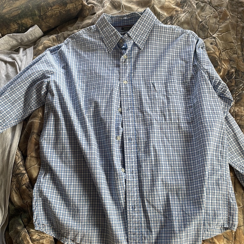 Blue and White Checkered Long Sleeve Shirt